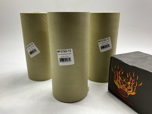 (3) High Teck MP375G-12  12'' X 750' Green Masking Paper Rolls, 30 Lb Paper