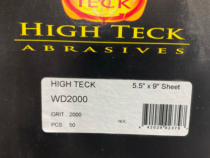 High Teck WD2000 5.5'' X 9'' Waterproof Sandpaper Sheets 2000 Grit, Pack Of (50)
