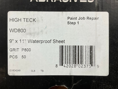 High Teck Abrasives 9'' X 11'' Waterproof Sandpaper Sheets, 800 Grit, 50 Sheets