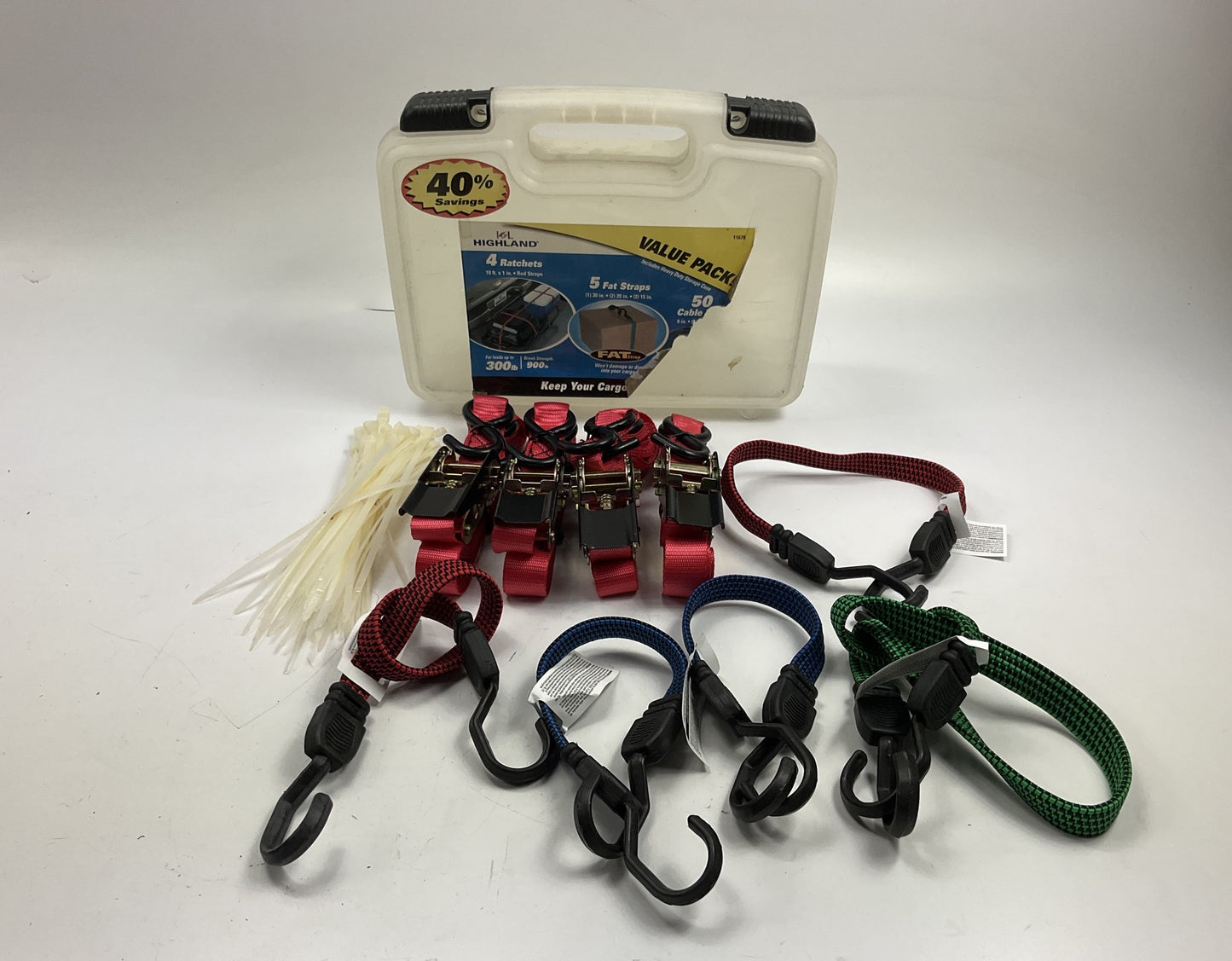Highland Group 11678 Cargo Value Pack, (4) 300lb Ratchet Straps & (5) Fat Straps