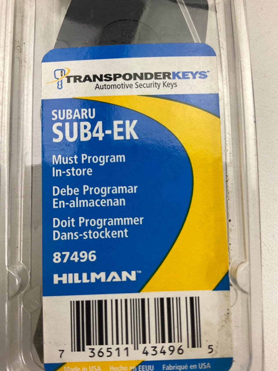 Hillman 87496 Transponder Key Blank For Subaru, Clonable Key # SUB4-EK