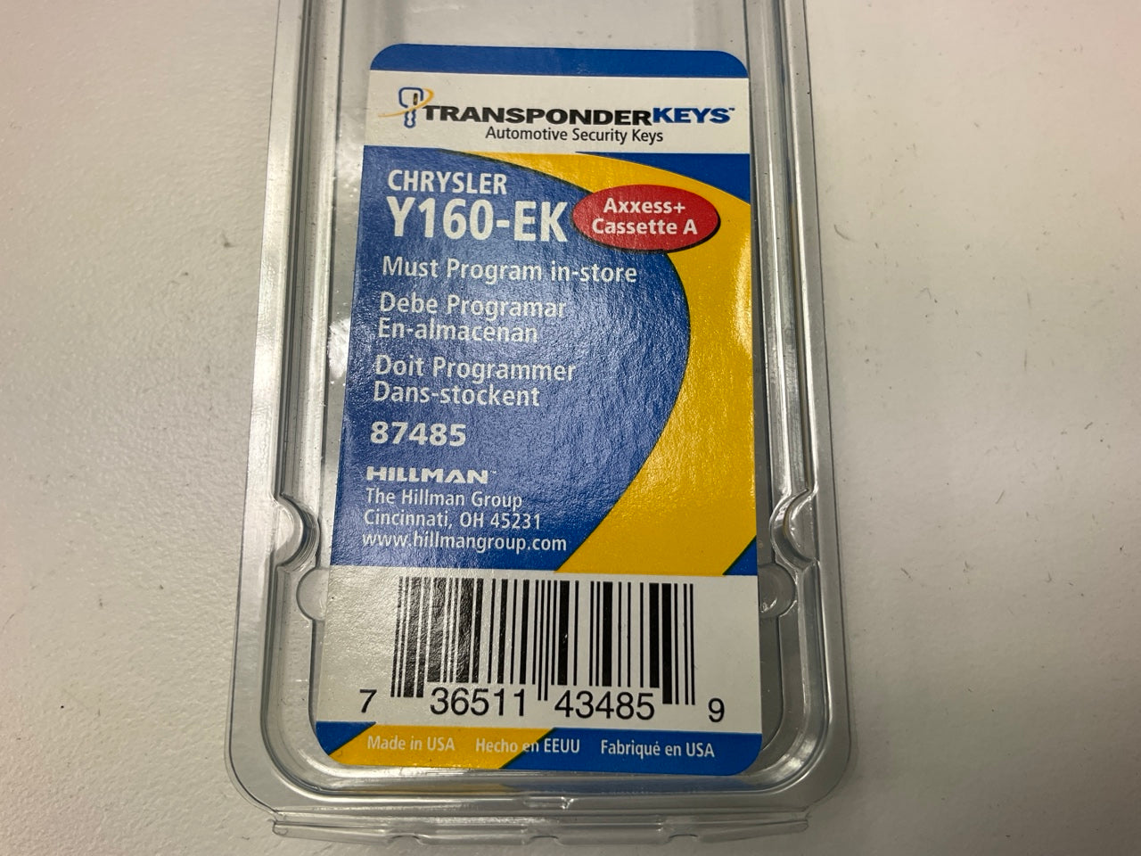 Hillman 84057 Transponder Uncut Blank Key, For Chrysler Y160-EK
