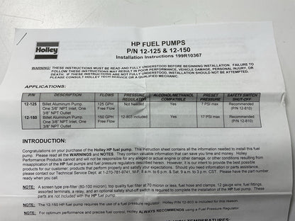 Holley 12-150 150 GPH HP Fuel Pump Street/Strip Carbureted Applications
