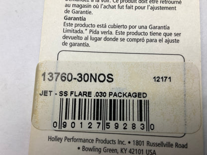 Holley 13760-30NOS NOS Precision SS Stainless Steel Nitrous Flare Jet .030