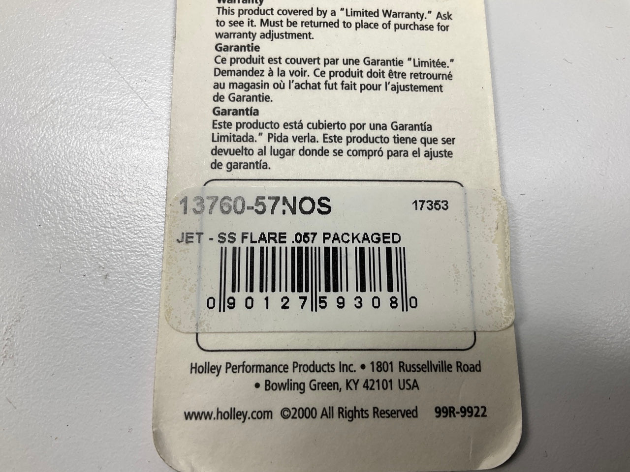 (10) Holley 13760-57NOS NOS Precision SS Stainless Steel Nitrous Flare Jet .057
