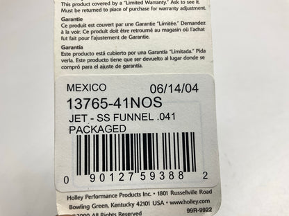 (10) PACK  Holley NOS 13765-41NOS Nitrous Oxide Jet Flare Stainless Steel 0.041''