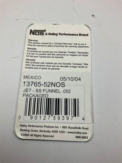 13765-52NOS NOS Precision SS Stainless Steel Nitrous Funnel Jet .052
