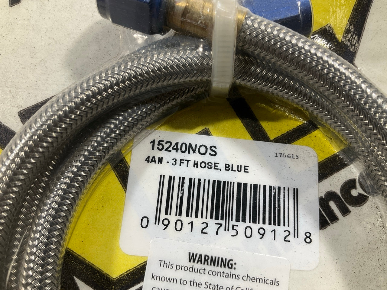 15240NOS Nitrous Stainless Steel Braided Hose  3 FOOT, BLUE, -4AN