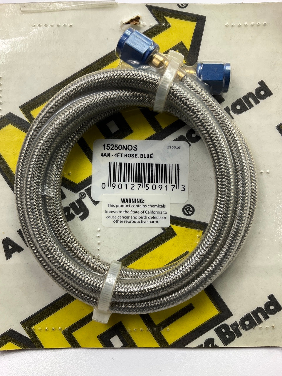 Holley 15250NOS NOS Stainless Steel Braided Hose -4AN Blue - 4 FEET