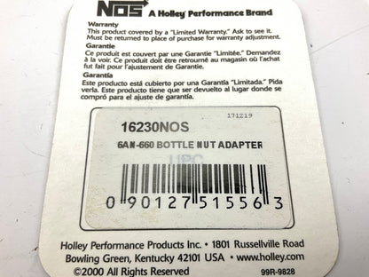 Holley 16230NOS -6AN Nitrous Bottle Nut Adapter & PTFE Washer