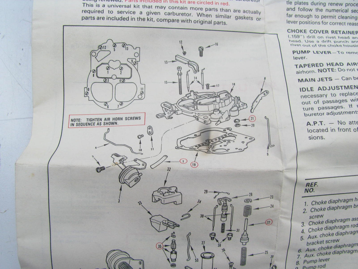 3-1360 - Carburetor Rebuild Kit - 1981 BUICK TURBOCHARGED  3.8L V6 4-BBL