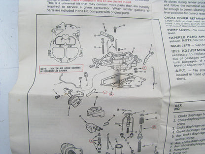 3-1360 - Carburetor Rebuild Kit - 1981 BUICK TURBOCHARGED  3.8L V6 4-BBL