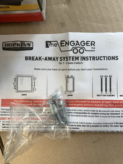 Hopkins 20099 Engager Trailer Breakaway Break Away Kit W/ Battery Meter - Small