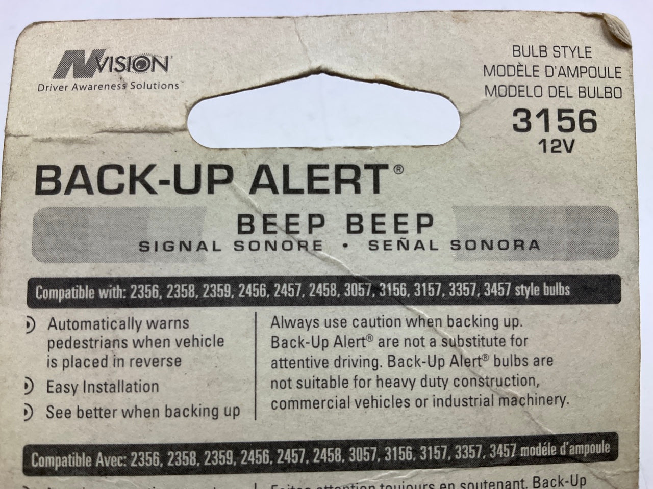 Hopkins 28701VA NVISION Back Up Alarm Alert Audible / Halogen Warning 3156 Bulb