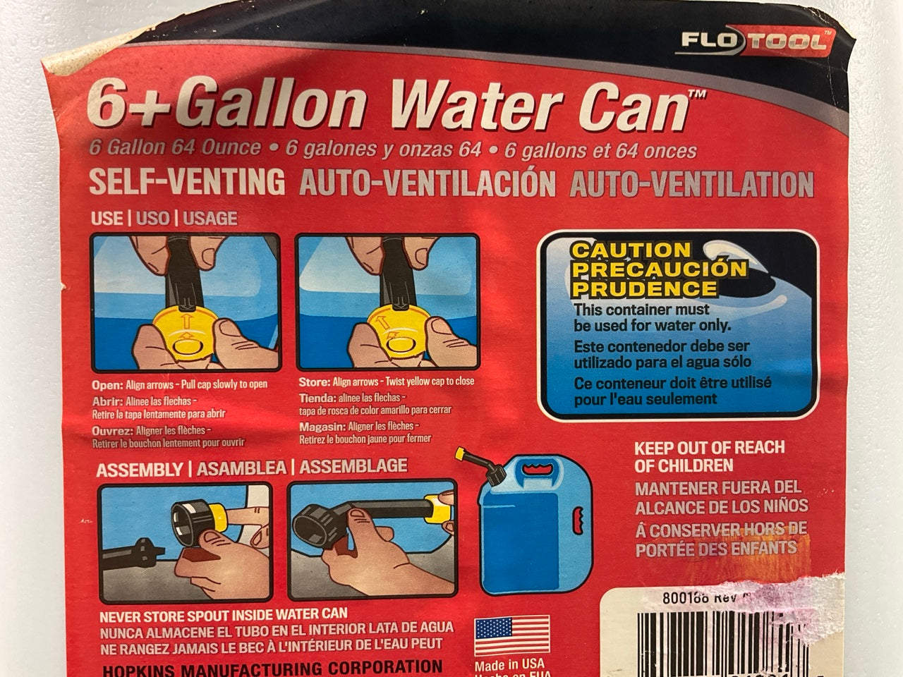 Hopkins 50863MI Plastic Water Can 6 Gallon With Self-venting Spout