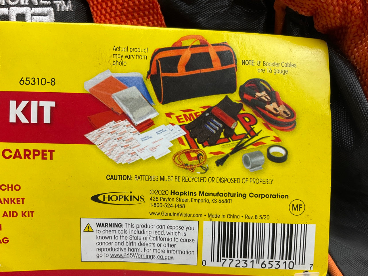 Hopkins 65310-8 Roadside Emergency Kit With Poncho, Blanket, Jumper Cables, Etc.