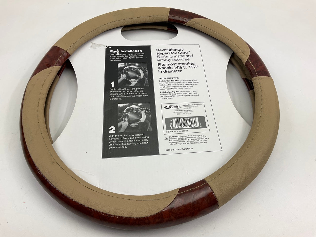 Hopkins 97006-9 HyperFLEX Deluxe Burlwood TAN Steering Wheel Cover 14.5''-15.5''