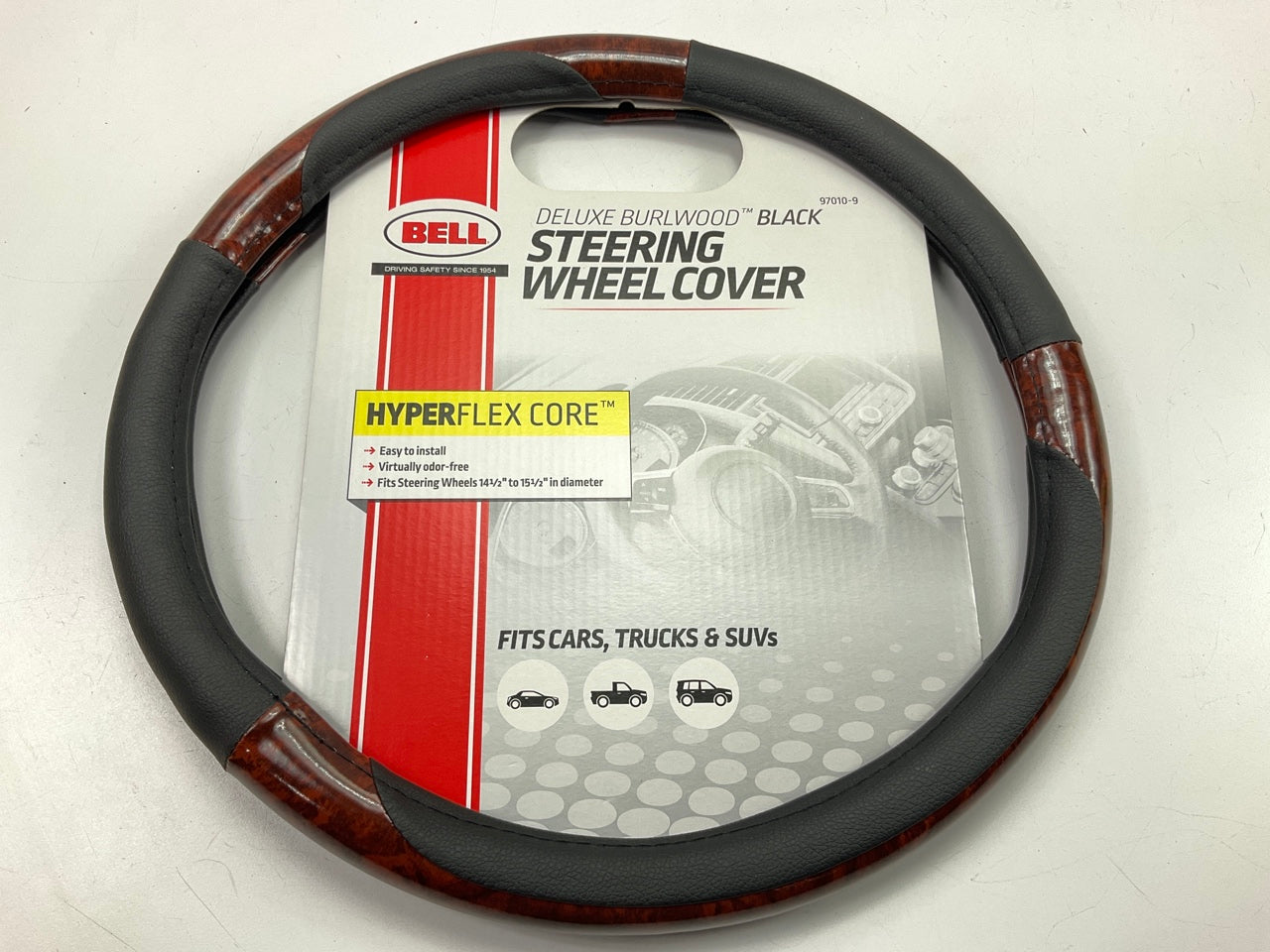 Hopkins 97010-9 HyperFLEX Deluxe Burlwood BLACK Steering Wheel Cover 14.5''-15.5''