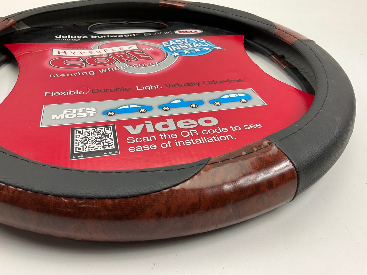 Hopkins 97010-9DI Steering Wheel Cover, Deluxe Burlwood Black, 14.5''-15.5'' Diam.