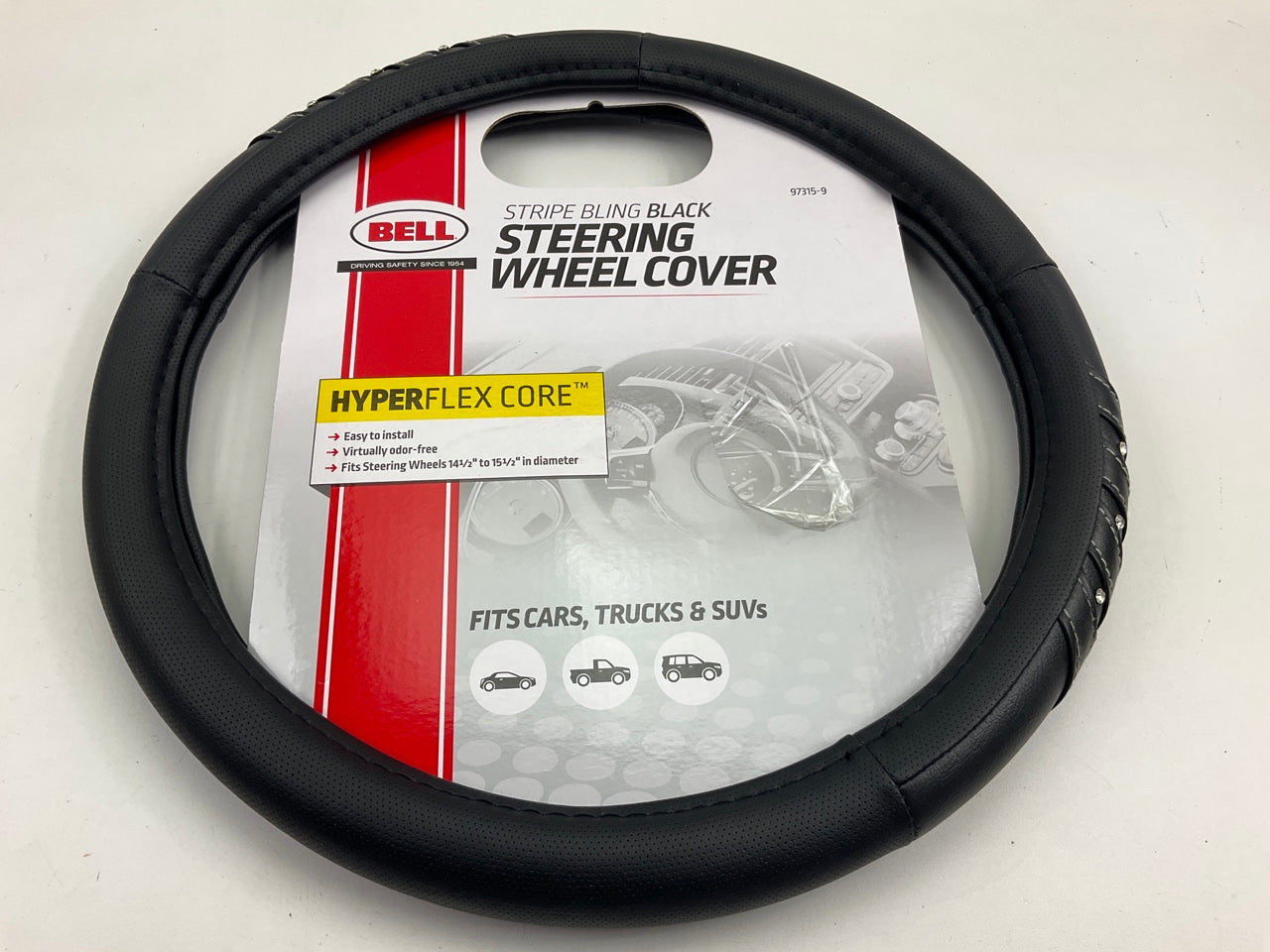Hopkins 97315-9 HyperFLEX STRIPE BLING BLACK Steering Wheel Cover 14.5''-15.5''