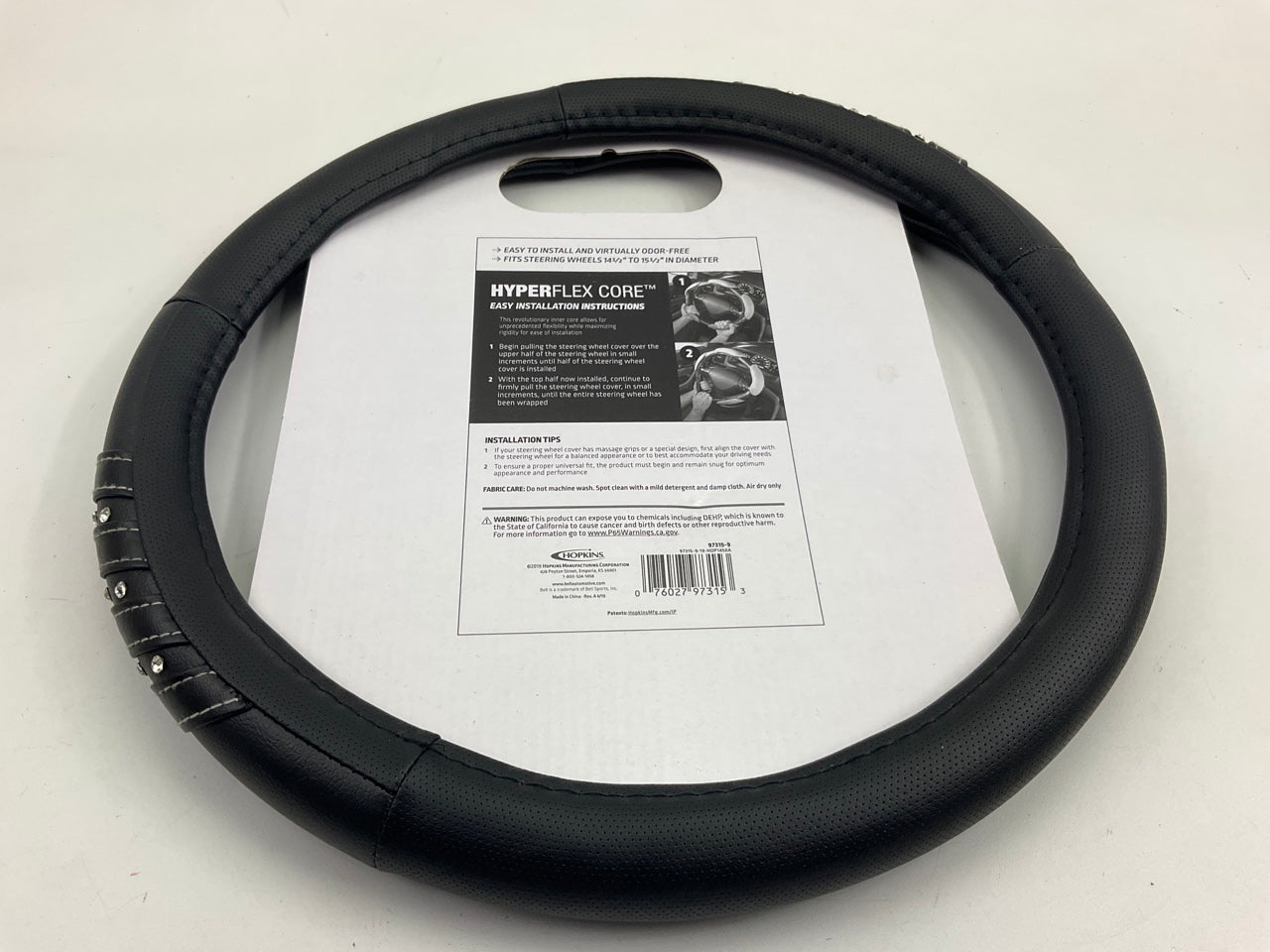 Hopkins 97315-9 HyperFLEX STRIPE BLING BLACK Steering Wheel Cover 14.5''-15.5''