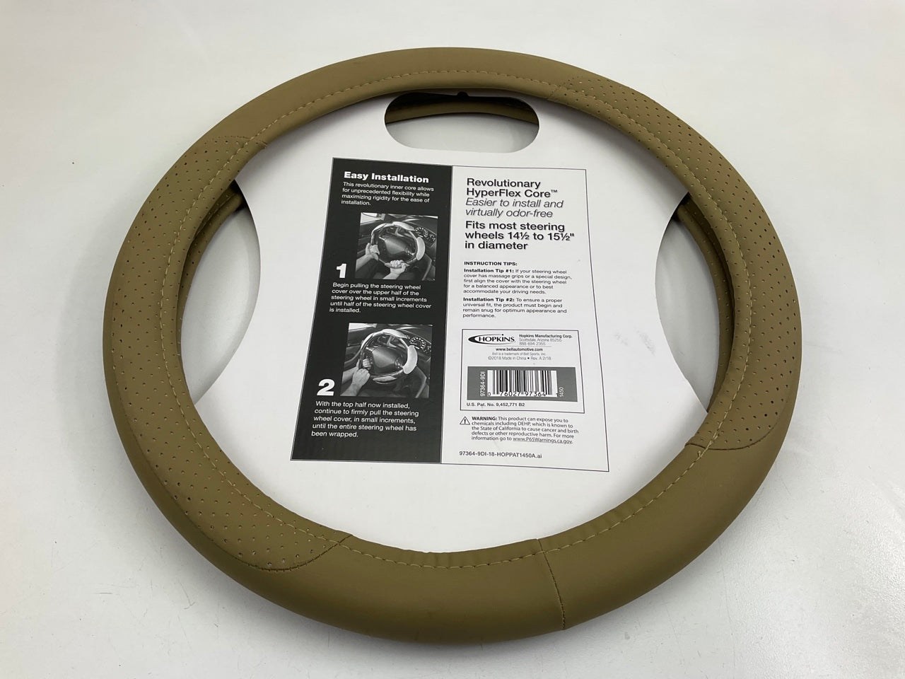Hopkins 97364-9DI Steering Wheel Cover - Golf Grip, Tan, 14.5''-15.5'' Diameter