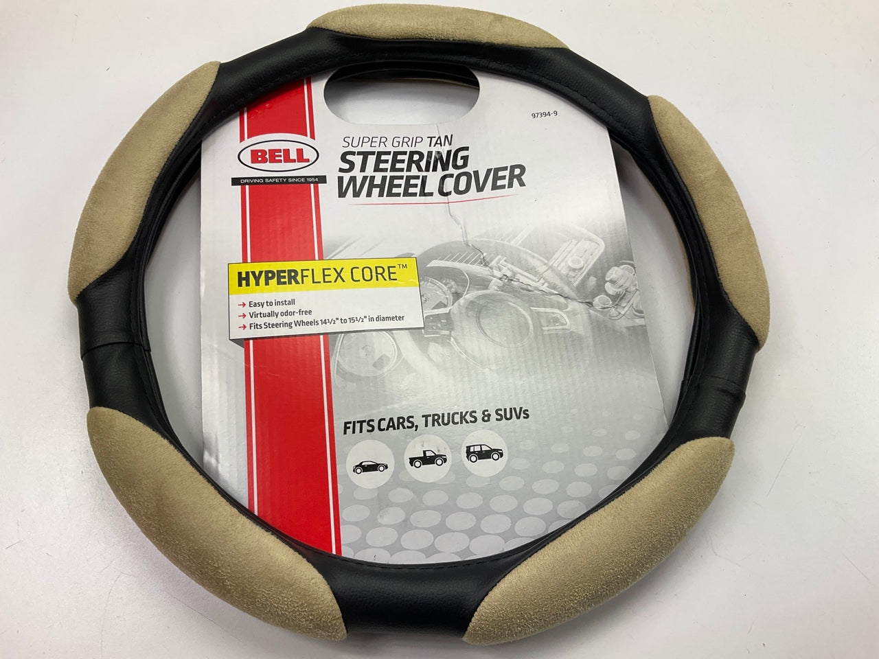 Hopkins 97394-9 Steering Wheel Cover Super Grip TAN Hyperflex Core 14.5''-15.5''