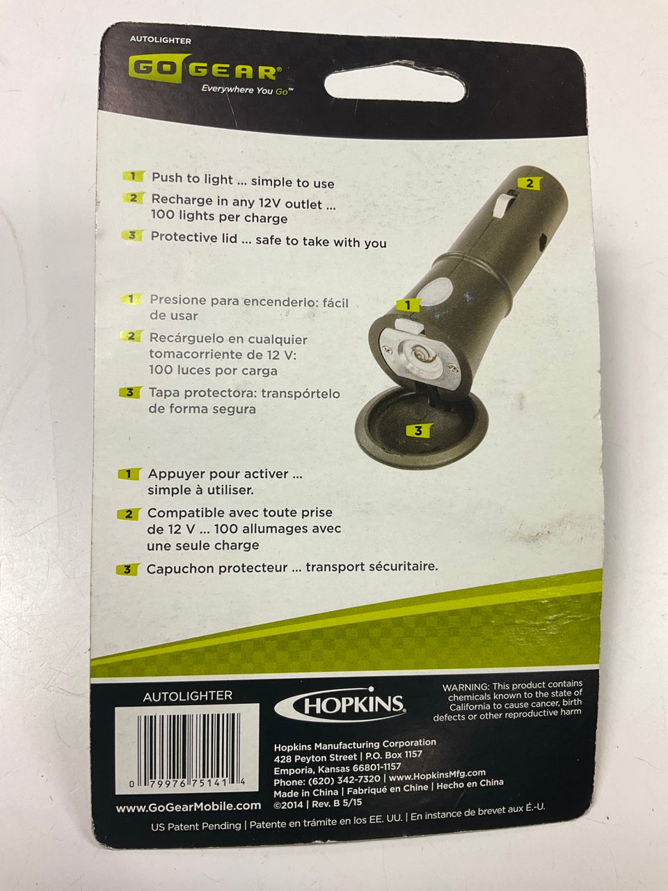 Hopkins AUTOLIGHTER Portable 12V Cigarete Lighter 100 Lights Per Charge