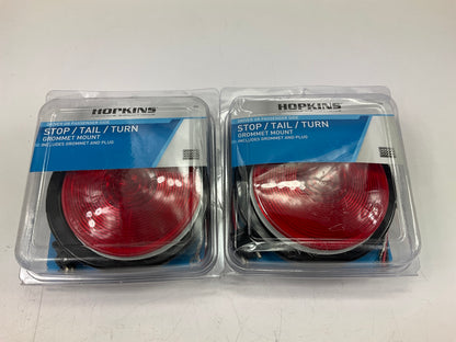 (2) Hopkins B95 Submersible 4'' Round RED Trailer Stop, Turn, Tail Light Lamps