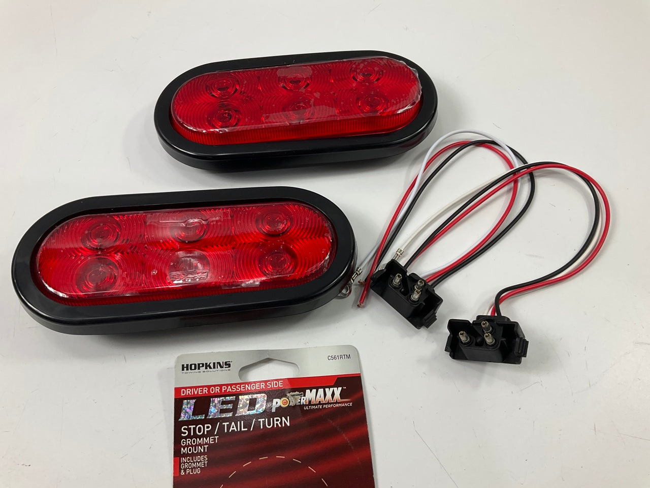 (2) Hopkins C561RTM Oval Stop / Tail / Turn LED Side Marker Light Lamp, 12V, Red