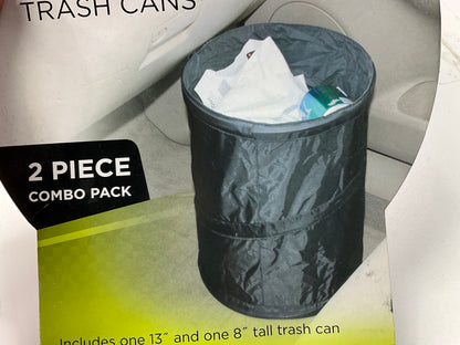 Go Gear Pop-Up Auto Truck SUV Trash Can, 2 Pack, 13'' & 8'' Mini Trash Cans