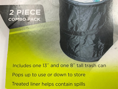 Go Gear Pop-Up Auto Truck SUV Trash Can, 2 Pack, 13'' & 8'' Mini Trash Cans