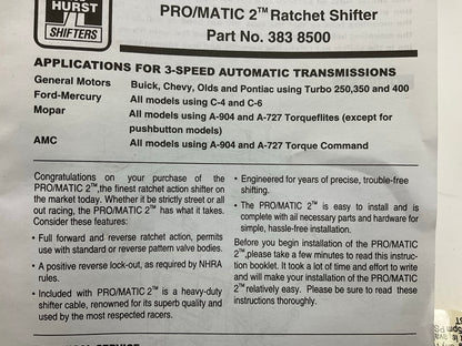 Hurst 383-8500 Pro-Matic 2 Automatic Shifter - Turbo TH350 TH400 Ford C4 C6