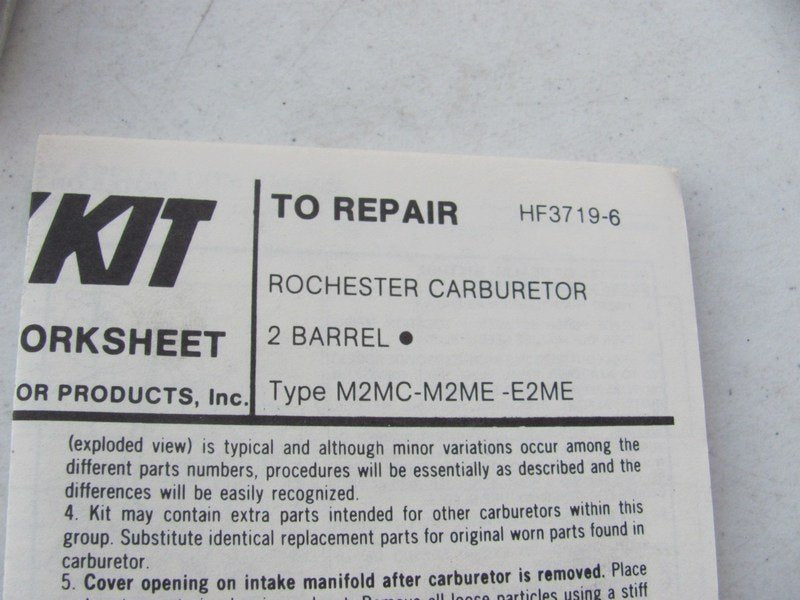 Hygrade 1203 Carburetor Rebuild Kit - Rochester M2MCE M2ME 2-BBL