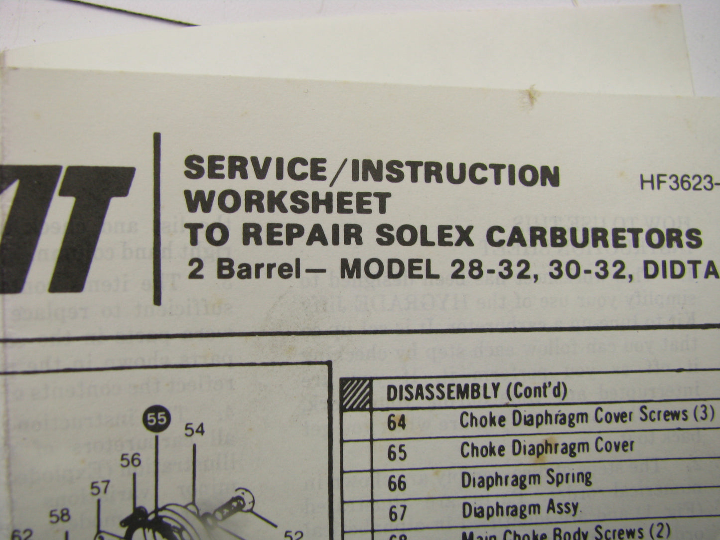 Hygrade 1208 Carburetor Rebuild Repair Kit - MIKUNI-SOLEX CARB