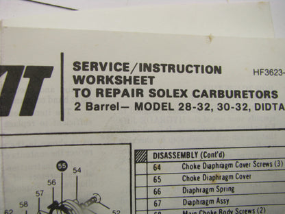 Hygrade 1208 Carburetor Rebuild Repair Kit - MIKUNI-SOLEX CARB