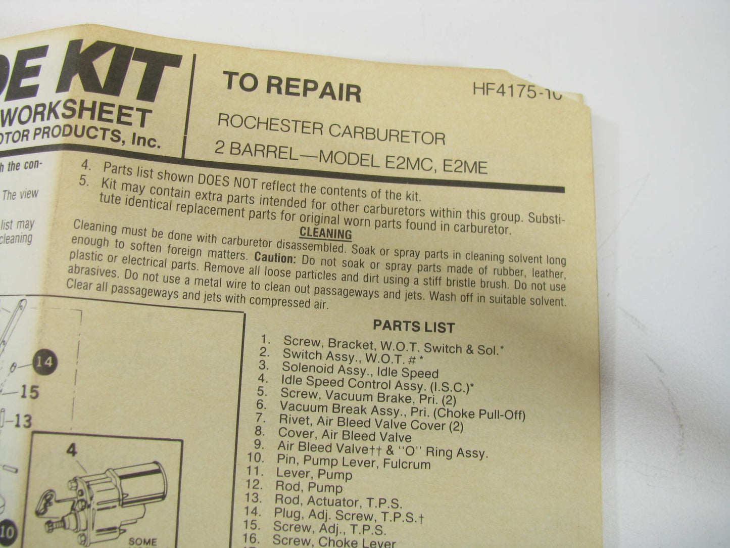 Hygrade 1235 Carburetor Rebuild Kit - Rochester 2-BBL E2ME, E2MC, M2ME, M2MC