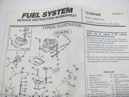 Hygrade 1238 Carburetor Rebuild Kit - 1981 Ford Motorcraft 2150 2-BBL