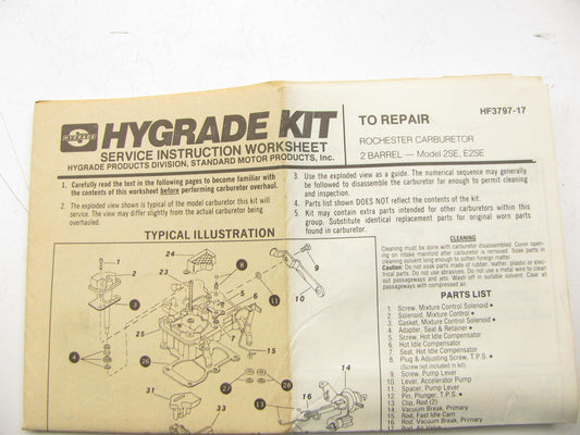 Hygrade 1265 Carburetor Repair Kit - 81-83 Chevy GMC 4.1L Rochester 2SE, E2SE