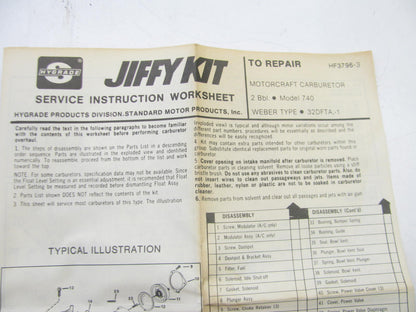 Standard Motor Products 1409B Carburetor Repair Kit Motorcraft Model 740 2bbl