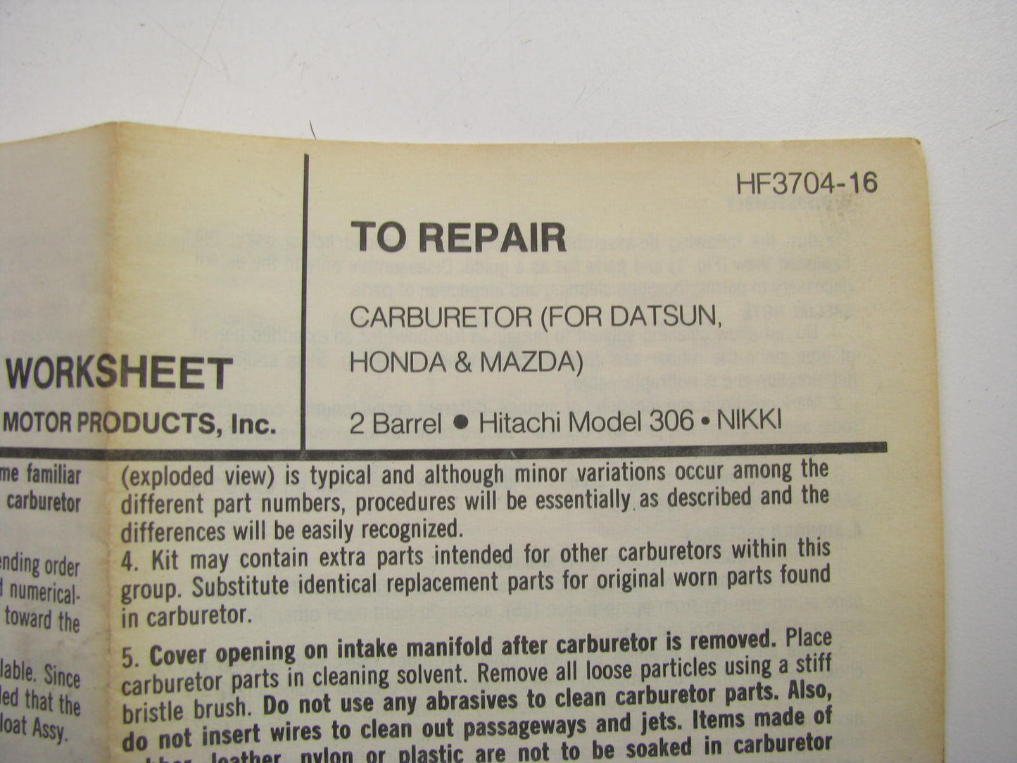 Hygrade 1511 Carburetor Rebuild Kit for 1979-1980 Hitachi 2-BBL Model 3306