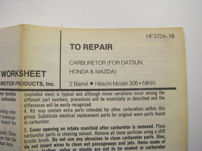 Hygrade 1511 Carburetor Rebuild Kit for 1979-1980 Hitachi 2-BBL Model 3306