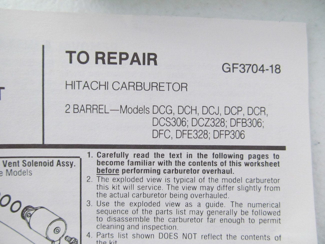 Hygrade 1513A Carburetor Rebuild Kit For 1984-1986 Nissan Hitachi 2-BBL