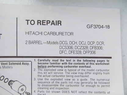 Hygrade 1513A Carburetor Rebuild Kit For 1984-1986 Nissan Hitachi 2-BBL