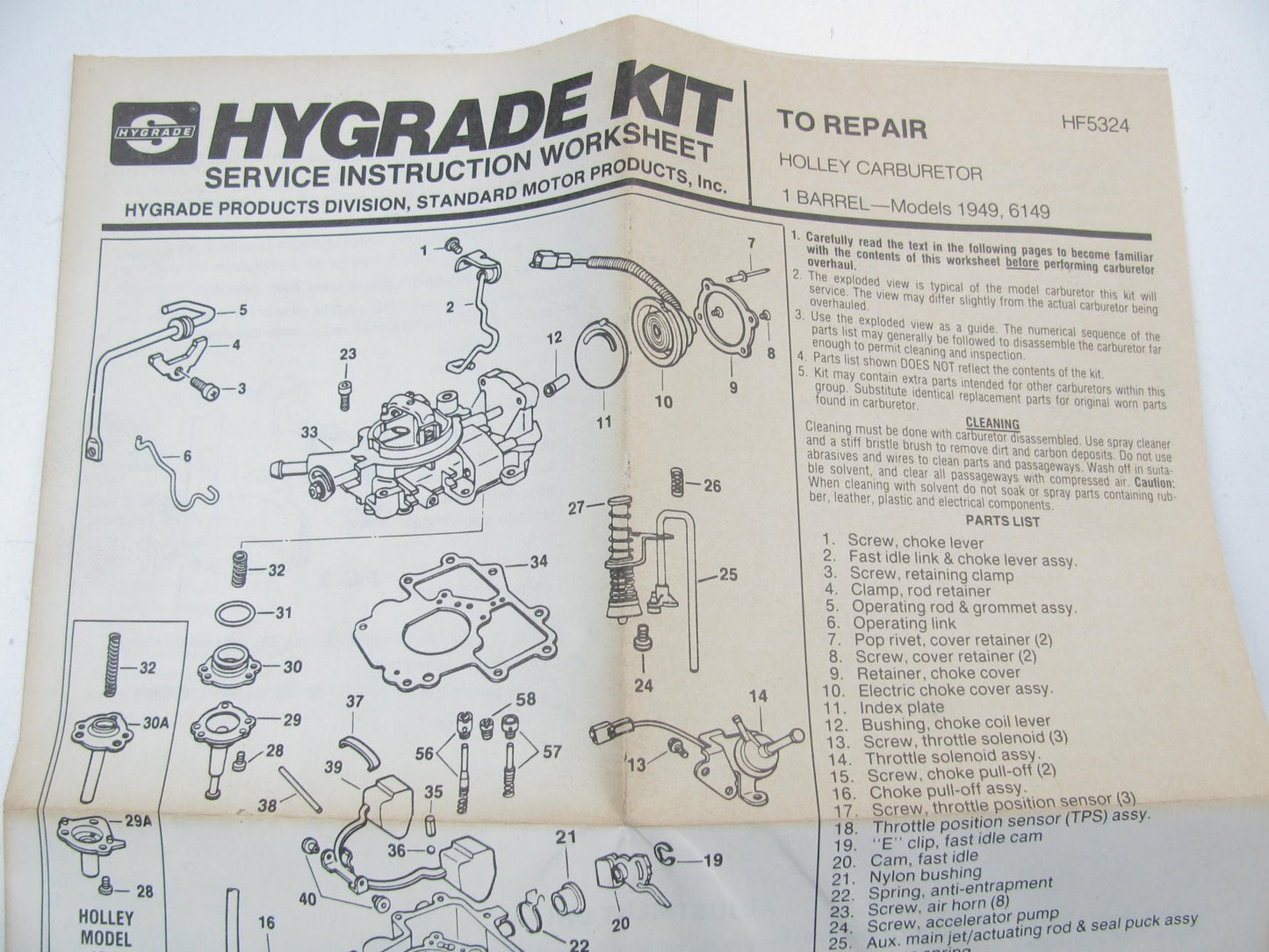 Hygrade 1518 Carburetor Rebuild Kit 1984 Ford 2.3L For Holley-Weber 1949 6149