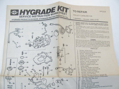 Hygrade 1518 Carburetor Rebuild Kit 1984 Ford 2.3L For Holley-Weber 1949 6149