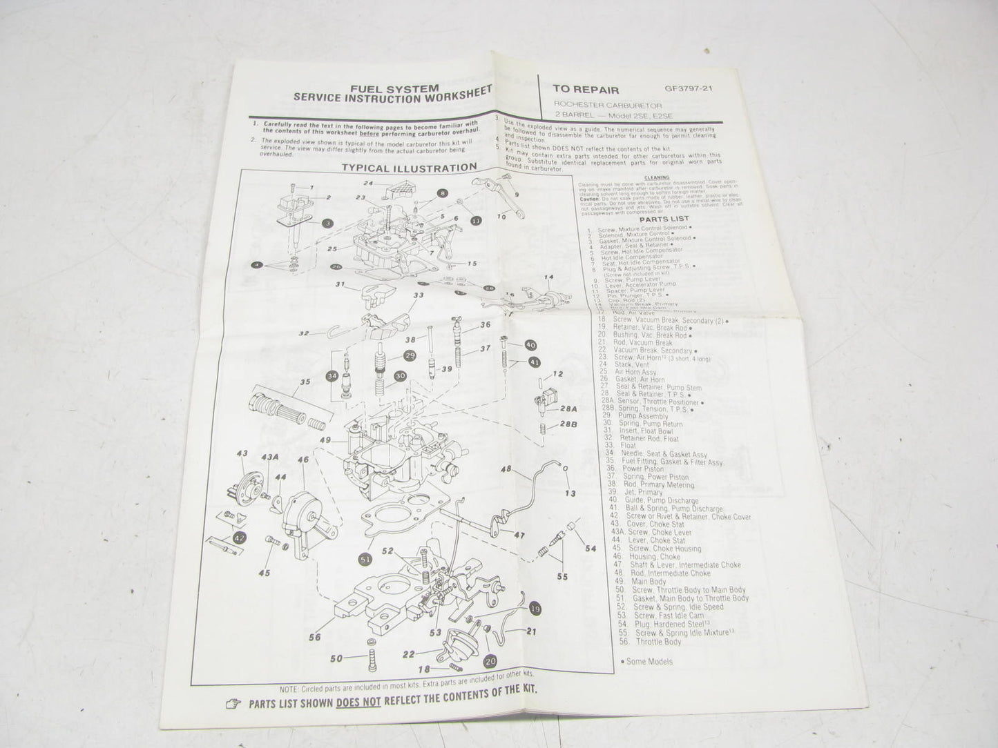 Hygrade 1525A Carburetor Rebuild Kit Rochester 2-BBL 2SE E2SE R-2