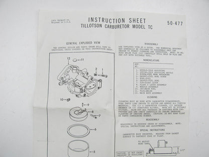 Hygrade 1658 Carburetor Rebuild Kit for Tillotson Carburetor Model TC, 16001A