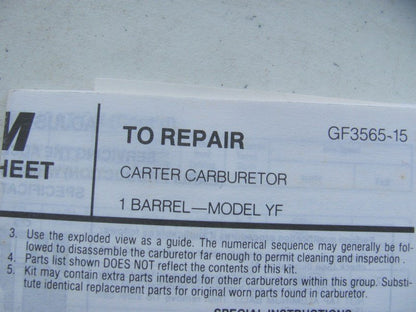 Hygrade 328A Carburetor Repair Kit - 62-67 GM Checker 153 194 230 Carter 1BBL YF