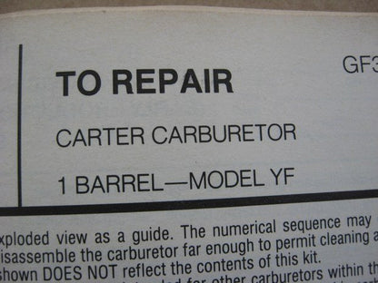 Hygrade 328A Carburetor Repair Kit - 62-67 GM Checker 153 194 230 Carter 1BBL YF